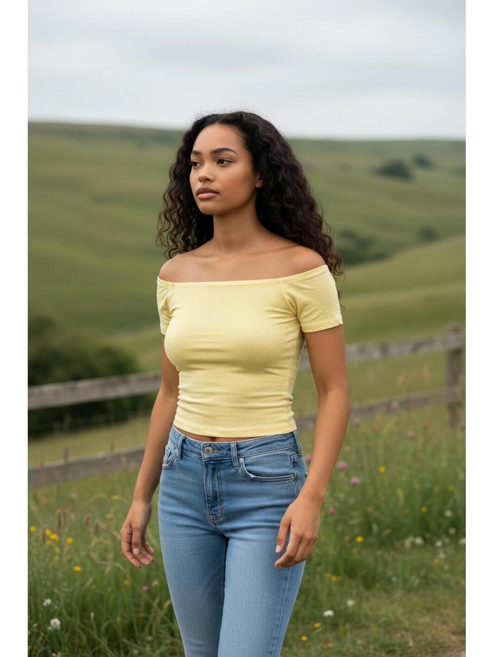 PacSun Yellow Off Shoulder Womens Top Summer